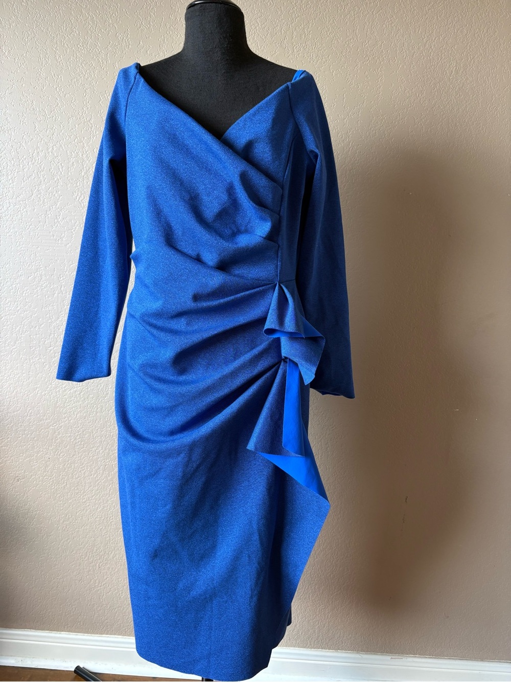 Chiara Boni La Petite Robe Blue Dress Sheath Size 48 (US 12 L) V Neck